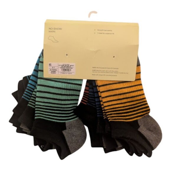 NWT All in Motion Boys' Striped No-Show Socks 6-Pack - Size L (3-7) - Picture 2 of 5